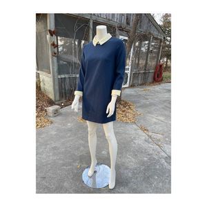 Roem Modern 60s Inspired Micro Mini Shift Dress Navy Ivory Contrast Collar & Cuf